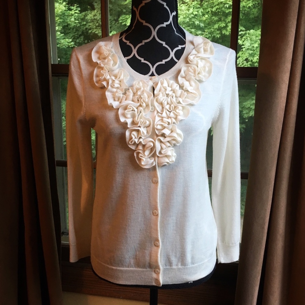 J. Crew cream ruffle cardigan